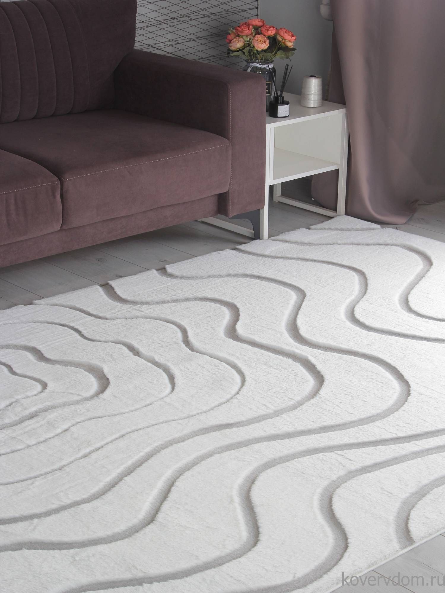 Ковер из искусственного меха RABBIT CARVING PX4004 CREAM / GREY